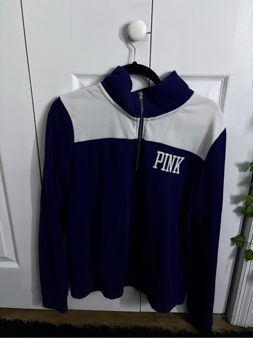 PINK Victoria's Secret Navy & White Half-Zip Pullover Jacket